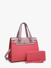 PP2048 Lexie Two-Tone Lion Satchel w/ Wallet: Fuchsia