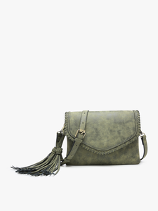 M1802SDE Sloane Suede Flapover Whipstitch Crossbody: Dark Brown