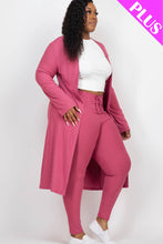Plus Size Long Sleeve Cardigan & Pants Set: Olive / 2X