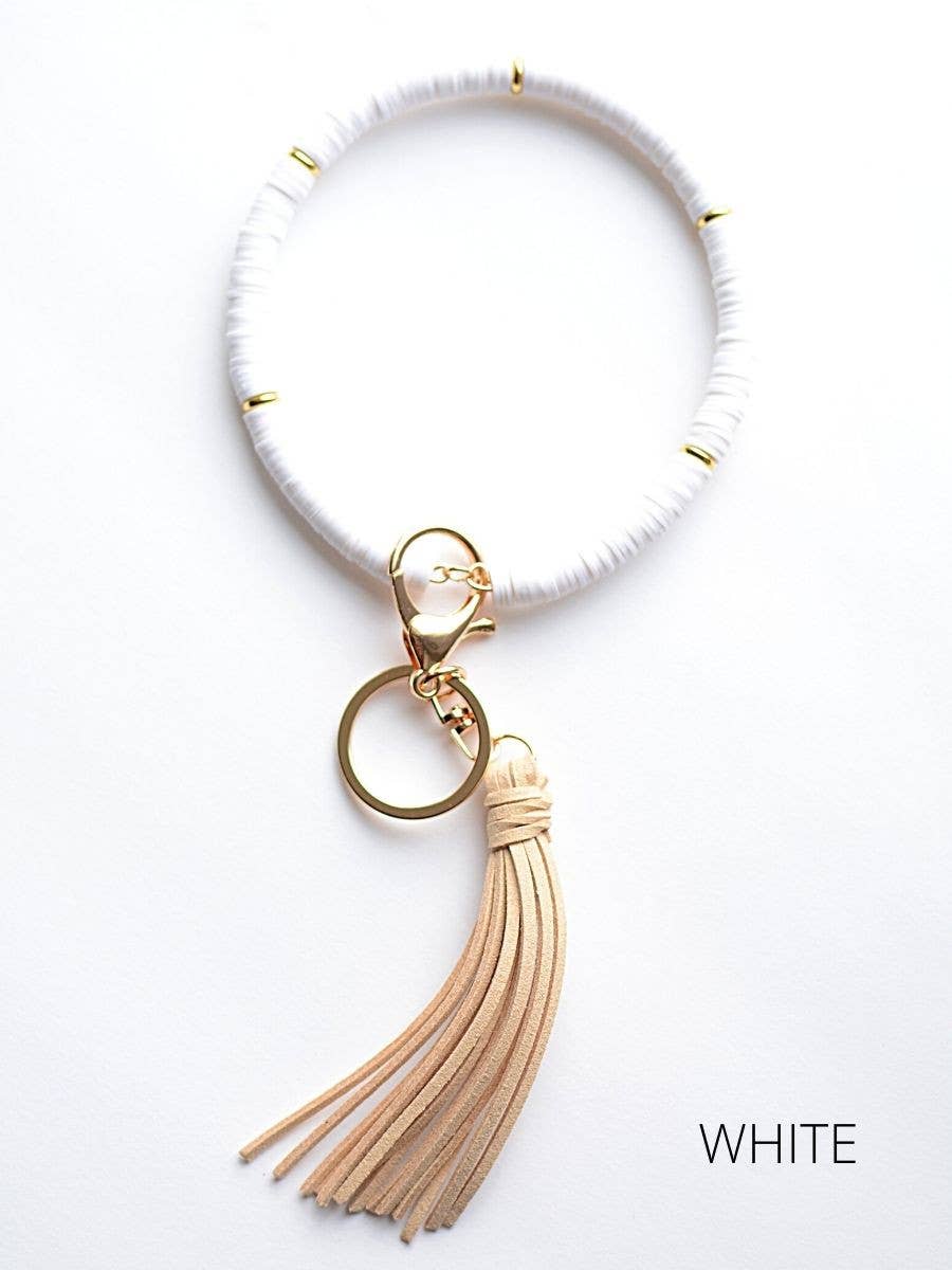 Heishi Beaded Key Ring with Tassel - solid and multi colored: Yellow