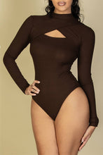 Front Cutout Long Sleeve Bodysuit: Olive / L