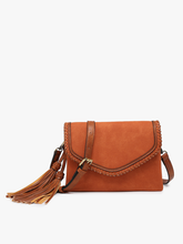 M1802SDE Sloane Suede Flapover Whipstitch Crossbody: Dark Brown