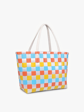 M2334 Abigail Basketweave Tote w/Vegan Leather Straps: Multi-Grey