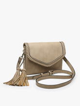 M1802A Sloane Flapover Crossbody w/ Whipstitch and Tassel: Parchment