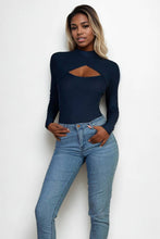 Cutout Long Sleeve Bodysuit: Navy