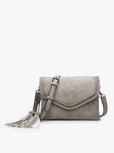 M1802A Sloane Flapover Crossbody w/ Whipstitch and Tassel: Parchment