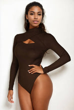 Front Cutout Long Sleeve Bodysuit: Olive / M