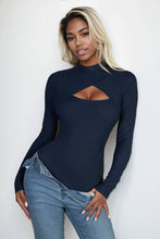Cutout Long Sleeve Bodysuit: Navy