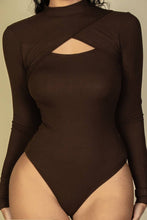 Front Cutout Long Sleeve Bodysuit: Olive / M