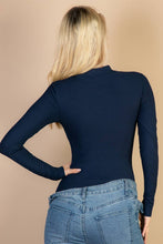 Cutout Long Sleeve Bodysuit: Navy