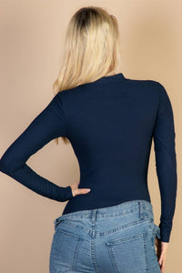 Cutout Long Sleeve Bodysuit: Navy