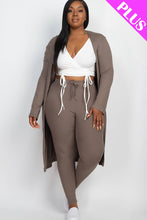 Plus Size Long Sleeve Cardigan & Pants Set: Olive / 1X