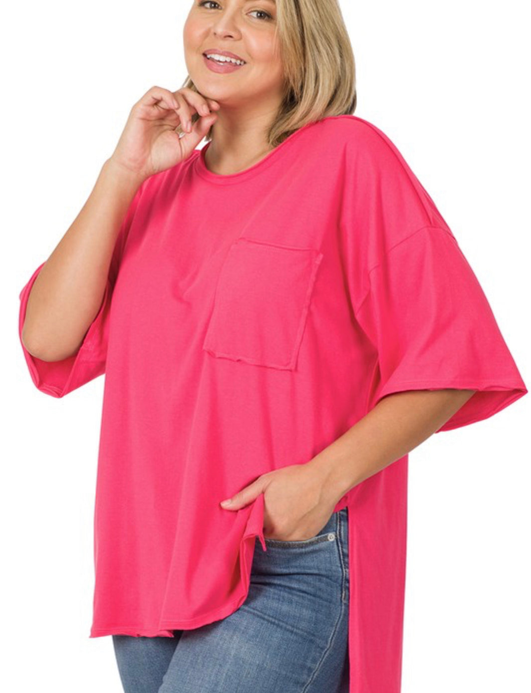 Plus row edge top- fuchsia