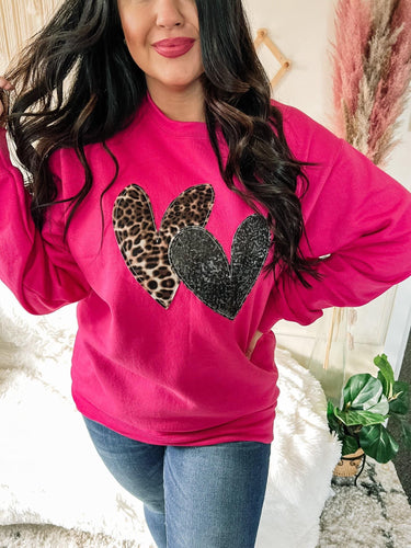 Double heart sweatshirt-leopard