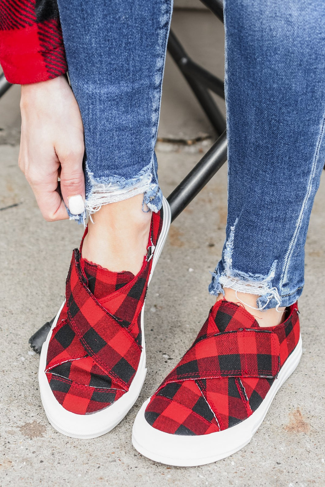 Plaid along shoes