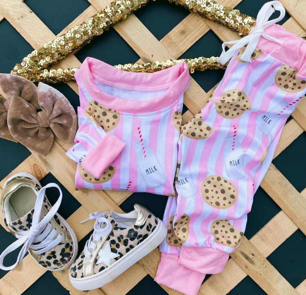 Pink milk and cookie pj set