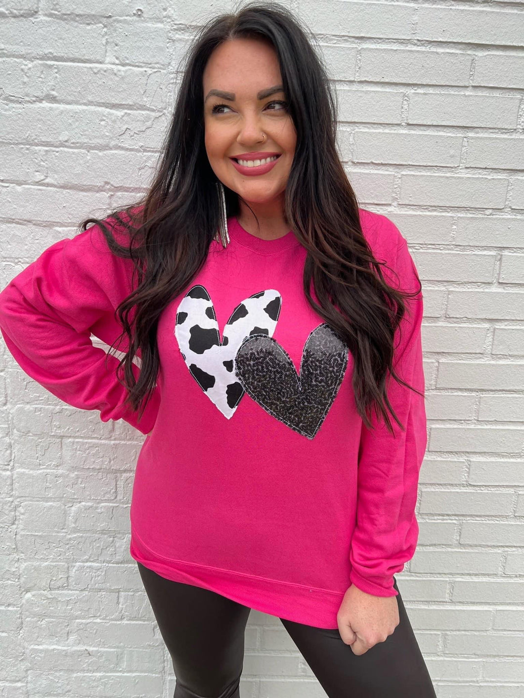 Double heart sweatshirt-cow